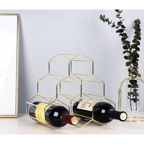 Golden Iron Wine Rack Wine Bottle Holder Euro Livingroom Creative Wine Cabinet Display Rack Honeycomb Bar Decor Ornaments