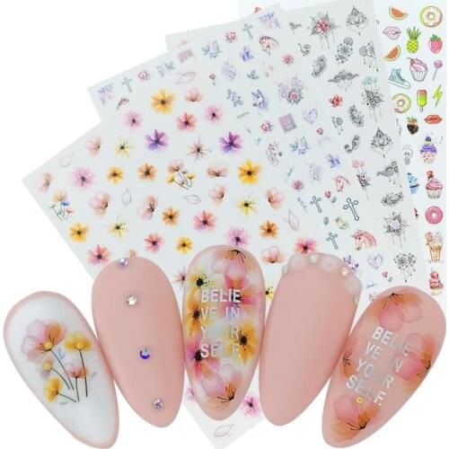 1pcs 3D Nail Art Stickers Sliders Flowers Mandala Leaf Geometry Dessert Unicorn Adhesive Nail Decals Foil Design Manicure