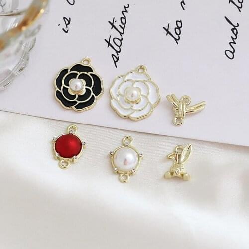 10pcs korean Alloy Flower Earrings For Women 2020 pearl Rhinestone double hanging bunny diy jewelry accessories earring material