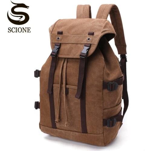 Scione Men Travel Backpack Mens Vintage Canvas Drawstring Backpack Large Capacity Student School Bag Retro Laptop Rucksack Pack
