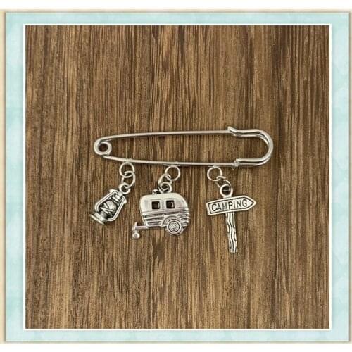 2020 Happy Camper Brooch, Plaid Skirt Pin, Shawl Pin