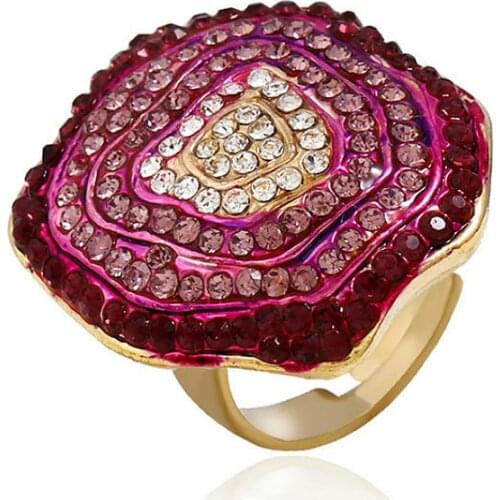 2020 Hot Exaggerated Flower Colorful Rhinestone Statement Large Adjustable Rings for Women Men Fashion Jewelry
