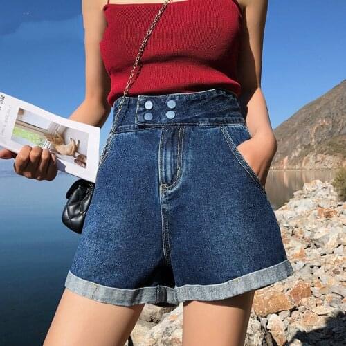 2020 NEW Summer White High Waist Denim Shorts Large Size Loose Vintage short pants women Wide Blue Jeans For Women Elegant
