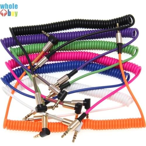 300pcs/lot Angle Head Aux Spring Cable Gold-Plated 3.5mm Jack Male To Male 90 Degree Right Angle Audio Cable for IPhone MP4 2m