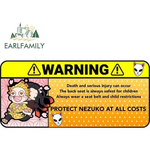 EARLFAMILY 15cm x 6.7cm Anime Warning Car Stickers Car Airbag Decal JDM Cartoon Design Warning Slap Sticker for Car Visors