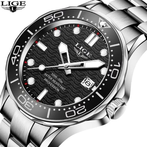 LIGE New Business Men Watch Top Brand Fashion Diver Quartz Watches For Men Casual Sports Date Wristwatch Male Dropshipping+Box