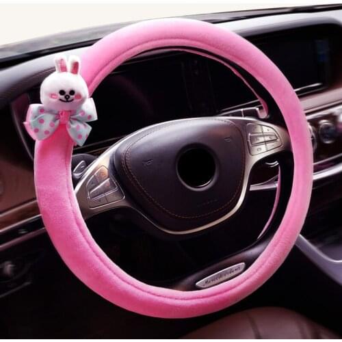 Cartoon Pink Rabbit Steering Wheel Cover Natural Rubber Healthy Breathable Cat Auto Interior Car Accessories For Women Girls