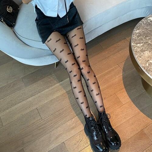 Black Sexy Cat Print Fishnet Stockings Designer Tights Summer Nylon Fashion Iingerie Seamless Sheer Pantyhose Gothic Popsocket