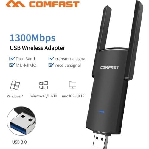 1300Mbps 5GHZ 2.4Ghz Dual Band USB Wireless Wifi Adapter RTL8812BU Wi-fi Network LAN Card PC Wifi Receiver 2*2dbi Wifi Antenna