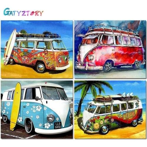 GATYZTORY Cartoon Bus Painting By Numbers For Adults DIY Kits HandPainted On Canvas With Frame Oil Picture Drawing Coloring By N