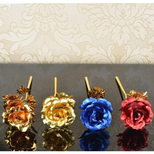 Hot Sale 24k Gold Leaf Golden Rose Home Decoration Table Office Decoration Holiday Party Gift for Love Blue/Red/Gold