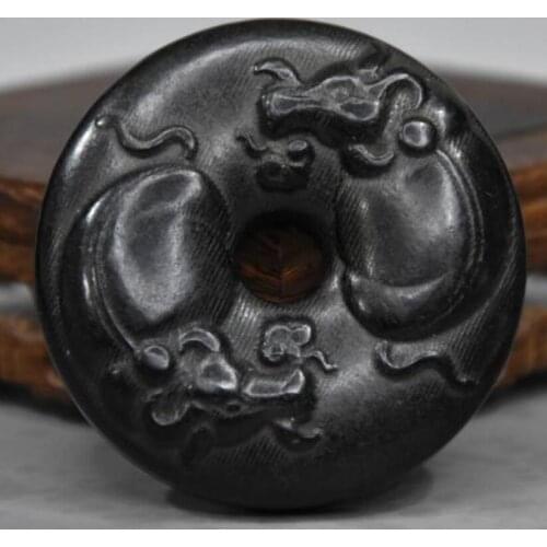 Hongshan culture archaize black iron meteorite sculpture Double cattle statue