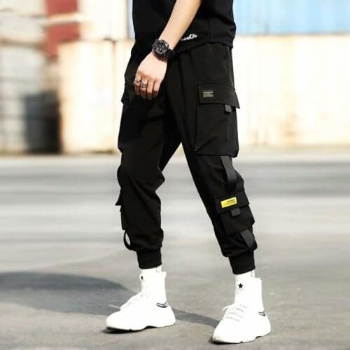 Ribbons Cargo Pants Men Casual Streetwear Harajuku Pants Hip Hop Trendy Casual Youth Slim Pants Stylish Mens Jogger Trousers