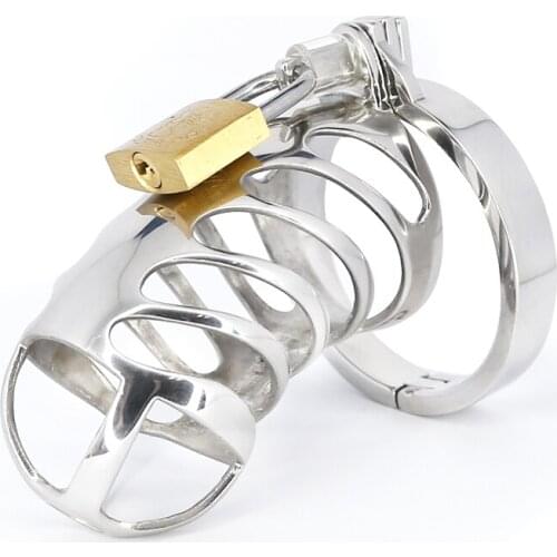 Stainless Steel Cock Cage Male Chastity Device Belt With Steel Catheter Penis Lock Cock Ring Sex Toys For Men C012