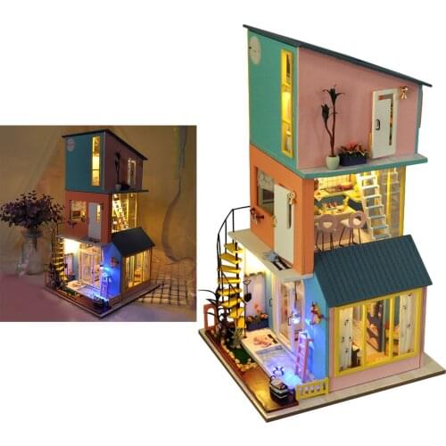LED Miniature Dollhouse Assemble Kit 3D Wooden House DIY Craft Creative Room