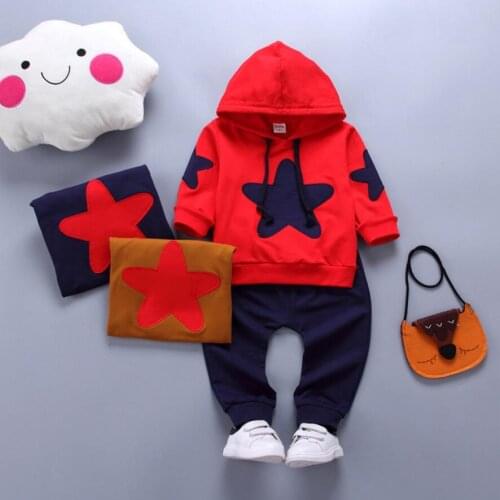 Fashion five-pointed star hooded set for boys girls long-sleeved boy suit childrens casual sweater sports spring two-piece suit