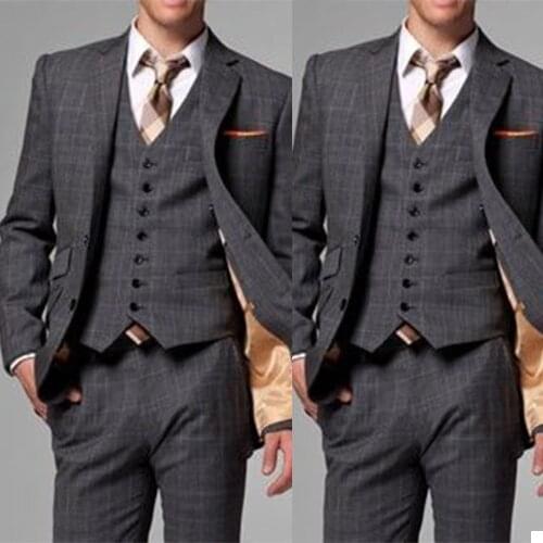 3 Pieces Modern Design Men Suits&Blazer+Pant+Vest Plaid Formal Tuxedos Suit Custom Made Wedding Suits