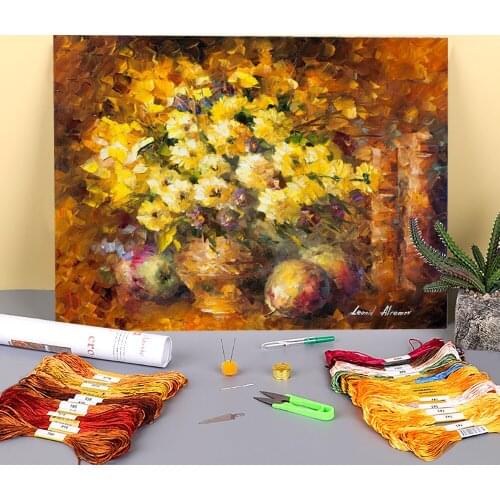 Happy Yellow Mood Printed 11CT Cross-Stitch DIY Embroidery Set DMC Threads Sewing Craft Needlework Handmade Room Decor Stamped