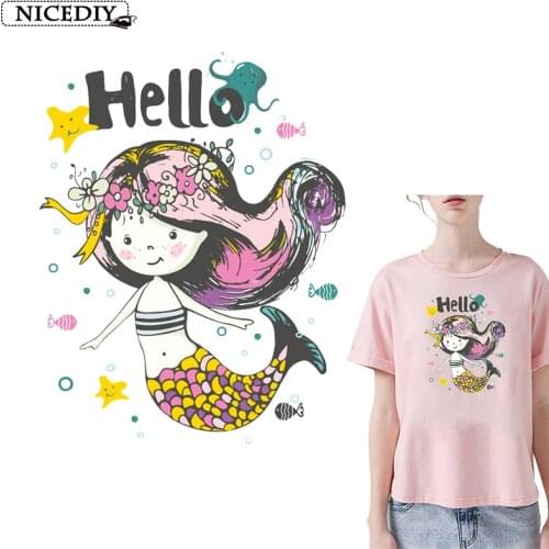 Nicediy Cute Mermaid Patch Thermal Transfers Princess Iron On Transfers For Clothes Heat Transfer Printing Patches Sticker Badge