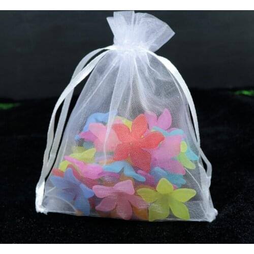 Wholesale 100pc/lot 7x9cm White Organza Bags Small Wedding Decoration Charms Jewelry Packaging Bags Drawstring Gift Bag Pouches