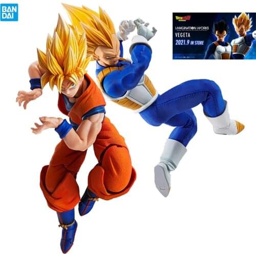 Bandai Original Anime Figure Dragon Ball Z Super Saiyan Goku Vegeta Imagination Works 17Cm Collectile Model Action Figure Toys