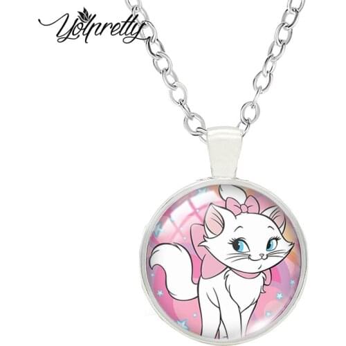 Disney Marie cat Cartoon Paintings Glass Cabochon Necklace Fashion Necklace Pendants Jewelry