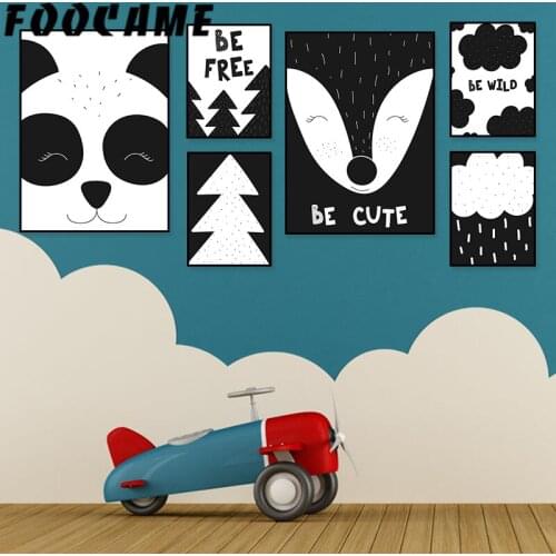 FOOCAME Panda Fox Christmas Black and White Nordic Poster Nursery Kids Room Wall Print Art Canvas Painting Decoration Pictures