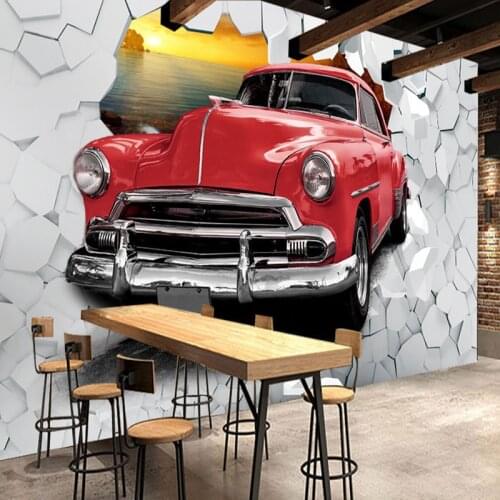 Drop Shipping Custom Mural Wallpaper European Retro Car Broken Wall 3D Brick Wall Papers Home Decor Restaurant Photo Wallpaper