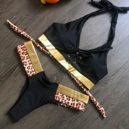 Sexy Black Bikini Thong Swimwear Women 2 Pieces Bathing Suit Swimsuit Halter Bandage Bikini Backless Biquini Female 2020