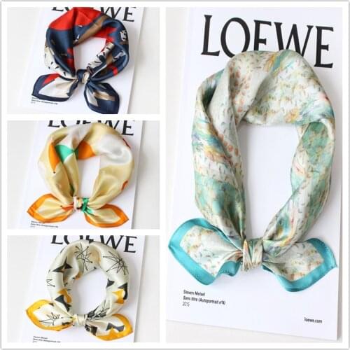 Women scarves spring and autumn thin graffiti forest silk silk silk decorative scarf summer fairy tale scarf cute