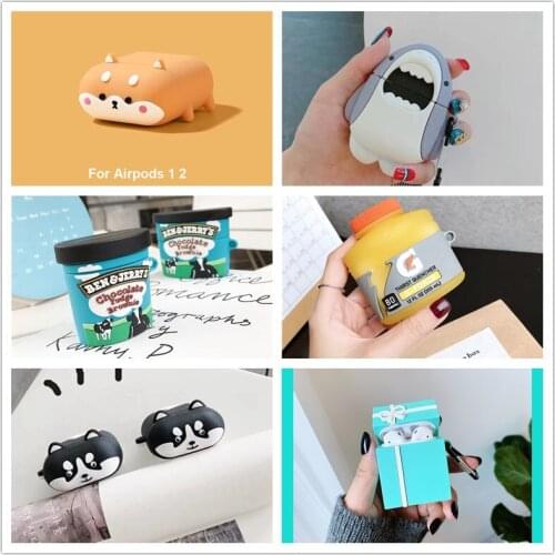 3D Cartoon Brand Milk Cup Energy Drink Shark Bluetooth headset Silicone case for Apple airpods 1 2 pro Wireless charging cover