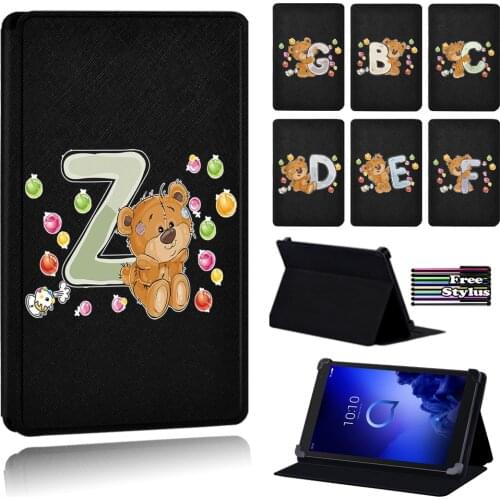 Folding Tablet Case for Alcatel (1T 7/1T 10)/Alcatel (3T 8/3T 10)/Alcatel A3 10 Anti-fall Cute Bear Letter Leather Cover Case