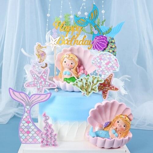 Soft Clay Mermaid Party Decorations Happy Birthday Cake Topper For Kids Girl Birthday Supplies