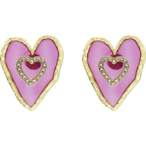 Simple Lovely Purple Orange Yellow Heart Stud Earrings for Women Rhinestone Stud Earrings Girl Fashion Jewelry Birthday Gifts