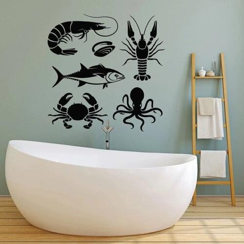 Ocean Animals Wall Decal Octopus Cancer Crab Fishing Store Marine Style Interior Decor for Bathroom Seafood Vinyl Stickers Q200