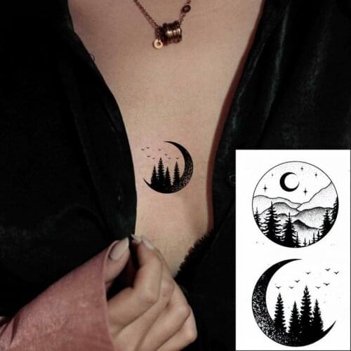 Temporary Tattoo Sticker tree bird moon forest waterproof fake Tatto Water transfer Tatoo art for kid girl woman man