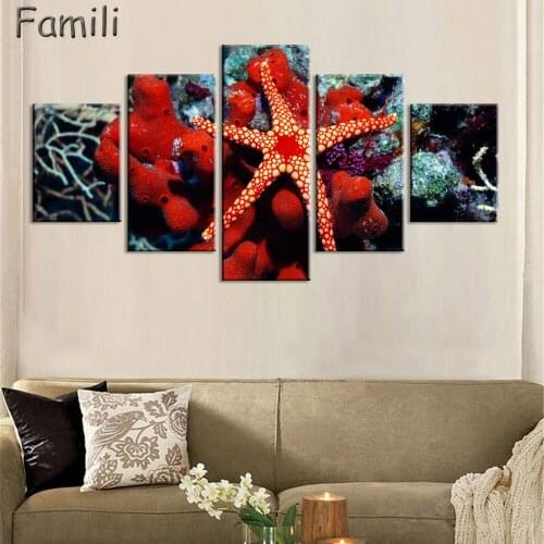 High Quality 5pcs Starfish Canvas printing wall canvas Painting modern oil art set no Frame Home Wall Decoration,oil painting
