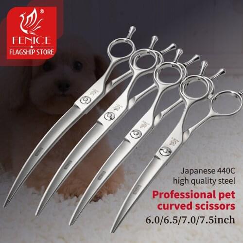 Fenice High Quality 6/6.5/7/7.5 inch Professional Curved Pet Dogs Grooming Scissors Pets Hair Cuttings Shears tesoura tijeras