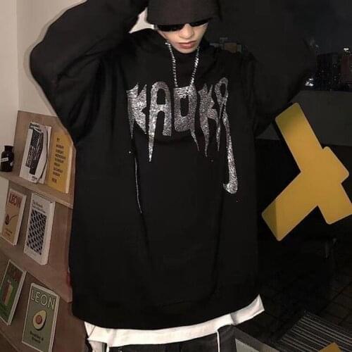 Y2K Vintage Diamonds Print Black Sweatshirt Autumn Long Sleeve Hoodies E-girl Korean Fashion Harajuku Gothic Grunge Clothes