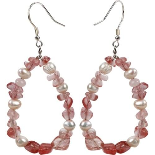 Yacq Watermelon Quartz Pearl 925 Sterling Silver Drop Dangle Earrings Handmade Custom Jewelry Gifts for Women Mom Girls Wife