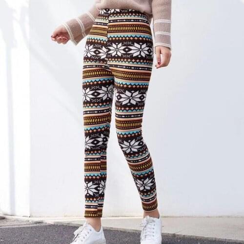 Lady autumn winter warm leggings animal floral deer snow printed thick leggings party chrismas holiday fleece leggings