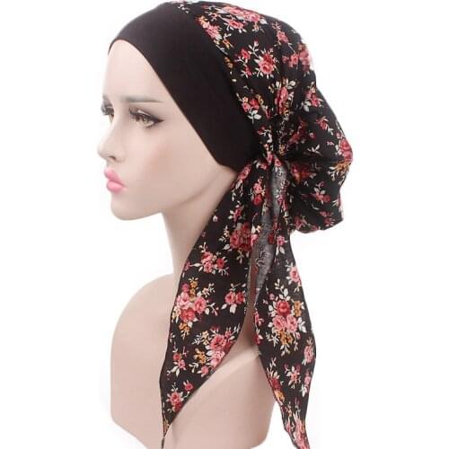 Womens Muslim Hijab Cancer Chemo Caps Flower Print Turban Cap Hair Loss Headscarf Elastic Cotton muslim Hijab Scarf Headwear