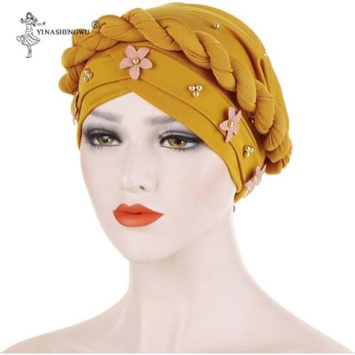 Women Head Scarf Twist Flowers Inner Hijabs Cap Solid New Style Fashion Muslim Islamic Turban Bonnet Wrap New Hijab Accessories