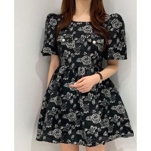 Backless Lace Up Dress Women Embroidery Flower O-Neck Puff Sleeve Female Dresses Summer 2021 New Retro High Waist Mini Vestidos