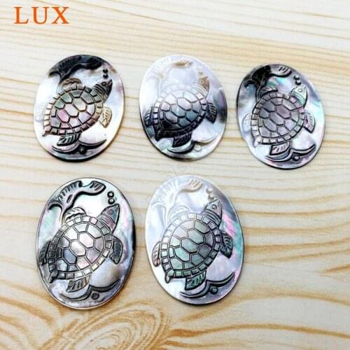 10pcs oval shape shell pendant natural black shell hand carved turtle shell for jewelry making
