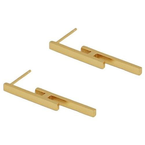 18k gold REAL. Authentic 925 Sterling silver Double Straight Bar letter "H" Letter Stud earrings jEWELRY TLE2191