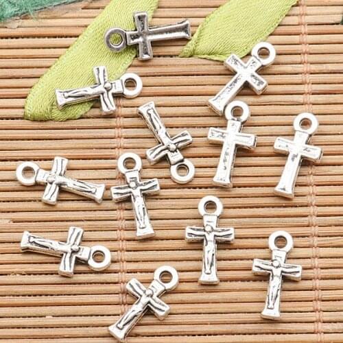 30pcs crafted little crucifix cross design charms in bronze /tibetan silver color
