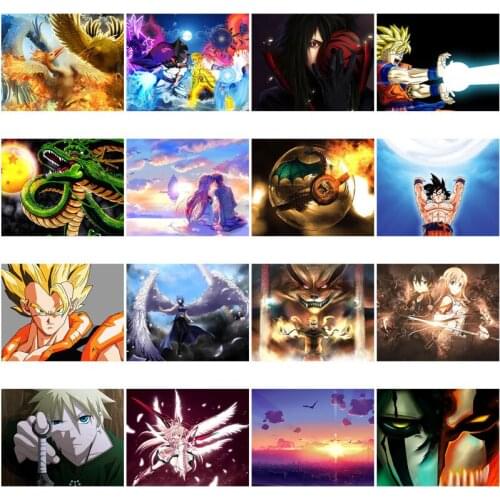 Diamond Painting Anime Color Phoenix Green Dragon Yellow Hair Muscular Man Attacking Female Warrior with Wavelength Wing Picture