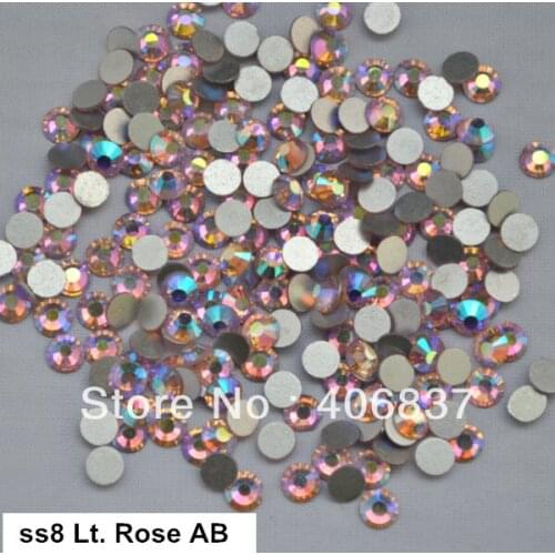 Free Shipping! 1440pcs/Lot, ss8 (2.3-2.5mm) Light Rose AB Flat Back Nail Art Glue On Non Hotfix Rhinestones
