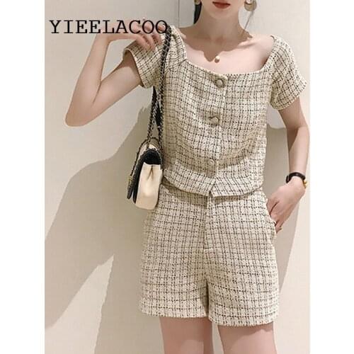 Beige plaid tweed jacket + shorts suits 2020 spring /autumn /winter womens Jackets new ladies 2-piece shorts suits